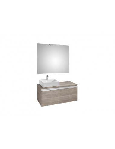 Pack (mueble base para lavabo sobre encimera izquierda con dos cajones espejo y aplique Smartlight) - Serie Heima , Color Fresno