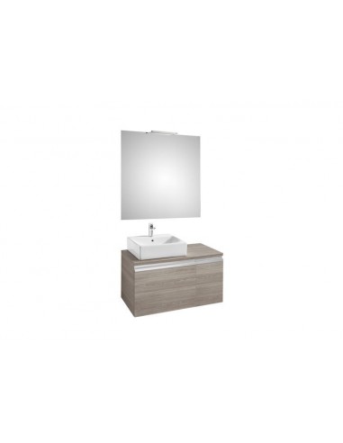 Pack (mueble base para lavabo sobre encimera izquierda con dos cajones espejo y aplique Smartlight) - Serie Heima , Color Fresno