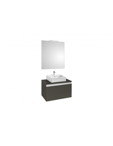 Pack (mueble base para lavabo sobre encimera con un cajón espejo y aplique Smartlight) - Serie Heima , Color Gris mate