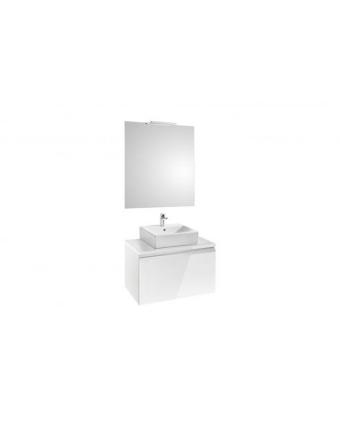 Pack (mueble base para lavabo sobre encimera con un cajón espejo y aplique Smartlight) - Serie Heima , Color Blanco brillo