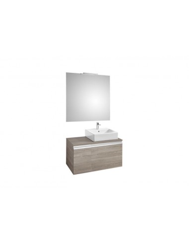 Pack (mueble base para lavabo sobre encimera derecha con dos cajones espejo y aplique Smartlight) - Serie Heima , Color Fresno