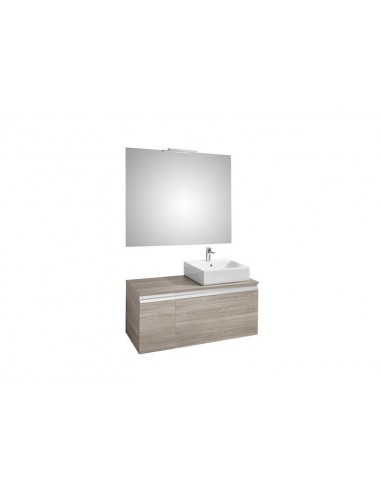 Pack (mueble base para lavabo sobre encimera derecha con dos cajones espejo y aplique Smartlight) - Serie Heima , Color Fresno