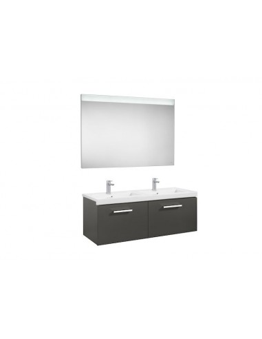 Pack (mueble base con dos cajones lavabo doble y espejo LED) - Serie Prisma , Color Gris antracita