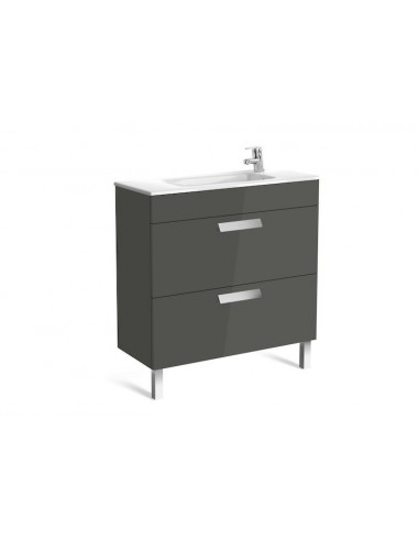 Unik (mueble base compacto con dos cajones y lavabo) - 80 cm, Serie Debba , Color Blanco brillo