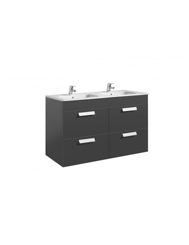 Unik (mueble base con cuatro cajones y lavabo doble) - 120 cm, Serie Debba , Color Gris antracita