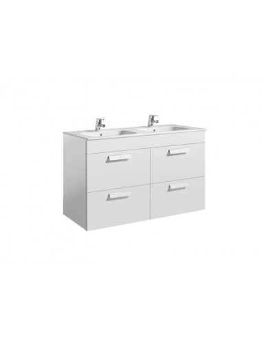 Unik (mueble base con cuatro cajones y lavabo doble) - 120 cm, Serie Debba , Color Blanco brillo