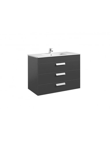 Unik (mueble base con tres cajones y lavabo) - 100 cm, Serie Debba , Color Gris antracita