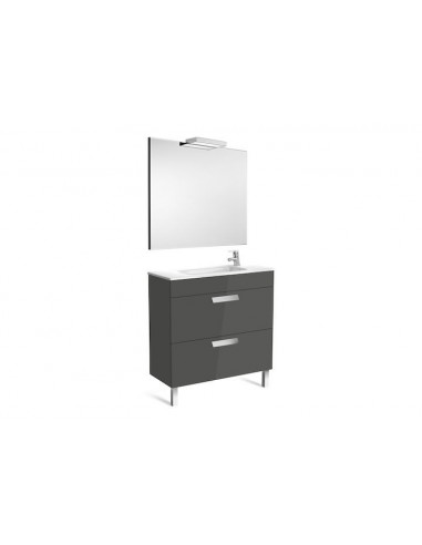 Pack (mueble base compacto con dos cajones lavabo espejo y aplique) - 80 cm, Serie Debba , Color Roble texturizado