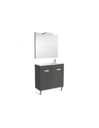 Pack (mueble base compacto con puertas lavabo espejo y aplique) - 80 cm, Serie Debba , Color Gris antracita