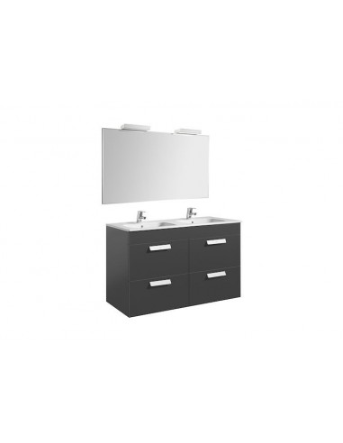 Pack (mueble base con cuatro cajones lavabo doble espejo y aplique LED) - 120 cm, Serie Debba , Color Gris antracita