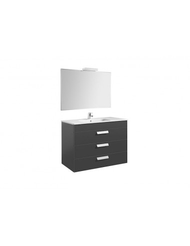 Pack (mueble base con tres cajones lavabo espejo y aplique LED) - 100 cm, Serie Debba , Color Gris antracita