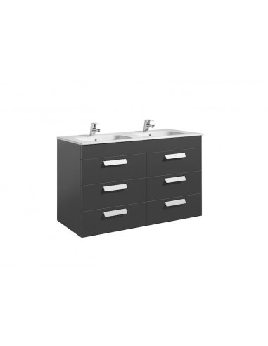 Unik (mueble base con seis cajones y lavabo doble) - 120 cm, Serie Debba , Color Blanco brillo