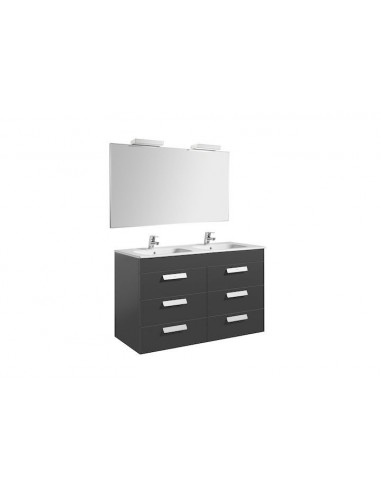 Pack (mueble base con seis cajones lavabo doble espejo y aplique LED) - 120 cm, Serie Debba , Color Gris antracita