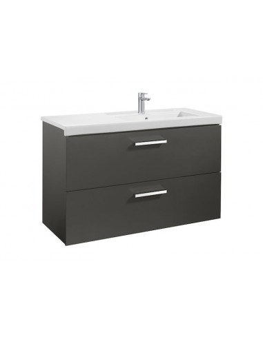 Unik (mueble base con dos cajones y lavabo derecha) - Serie Prisma , Color Gris antracita