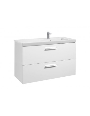 Unik (mueble base con dos cajones y lavabo derecha) - Serie Prisma , Color Blanco brillo