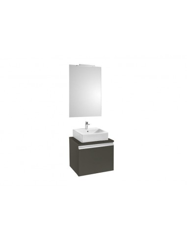 Pack (mueble base para lavabo sobre encimera con un cajón espejo y aplique Smartlight) - Serie Heima , Color Gris mate