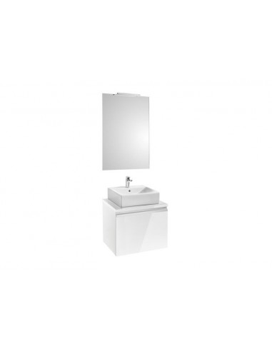 Pack (mueble base para lavabo sobre encimera con un cajón espejo y aplique Smartlight) - Serie Heima , Color Blanco brillo