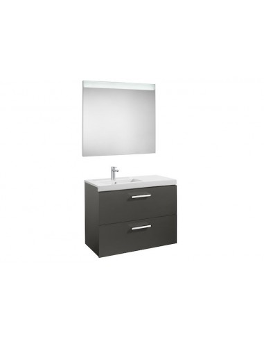 Pack (mueble base con dos cajones lavabo izquierda y espejo LED) - Serie Prisma , Color Gris antracita