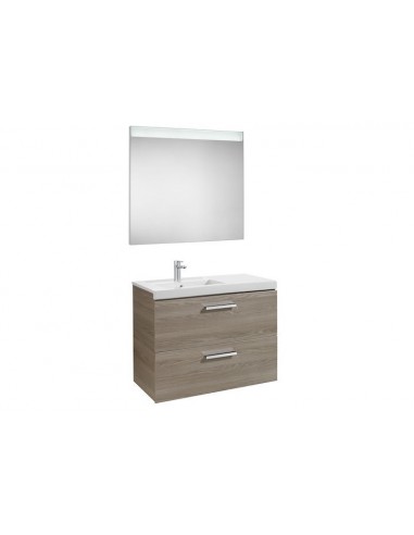 Pack (mueble base con dos cajones lavabo izquierda y espejo LED) - Serie Prisma , Color Fresno