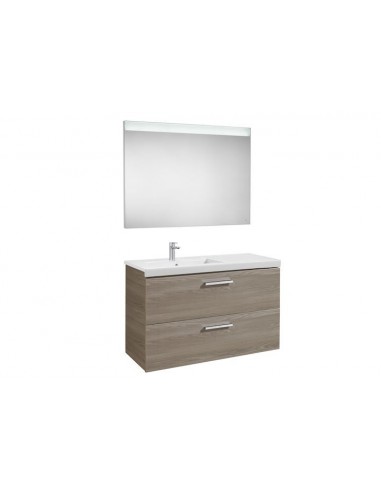 Pack (mueble base con dos cajones lavabo izquierda y espejo LED) - Serie Prisma , Color Fresno