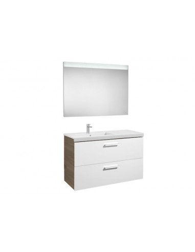 Pack (mueble base con dos cajones lavabo izquierda y espejo LED) - Serie Prisma , Color Blanco - Fresno