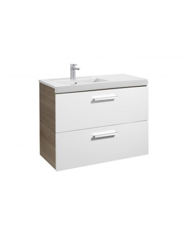 Unik (mueble base con dos cajones y lavabo izquierda) - Serie Prisma , Color Blanco - Fresno