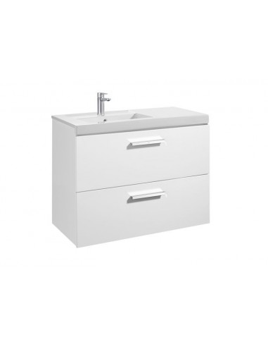 Unik (mueble base con dos cajones y lavabo izquierda) - Serie Prisma , Color Blanco brillo