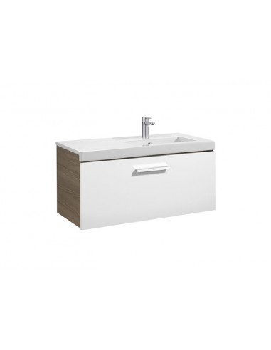 Unik (mueble base con un cajón y lavabo derecha) - Serie Prisma , Color Blanco - Fresno