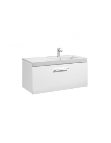 Unik (mueble base con un cajón y lavabo derecha) - Serie Prisma , Color Blanco brillo