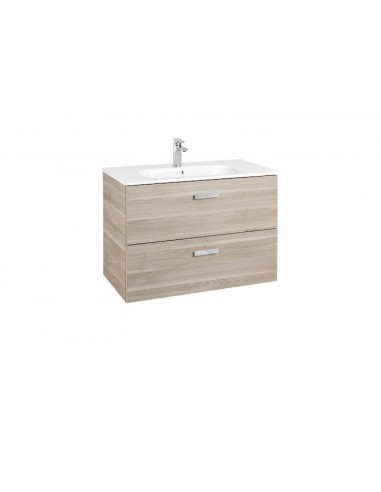 Roca - Unik (Conjunto mueble de 2 cajones y lavabo), Serie Victoria Basic, 80 cm, Color Abedul - A855852422