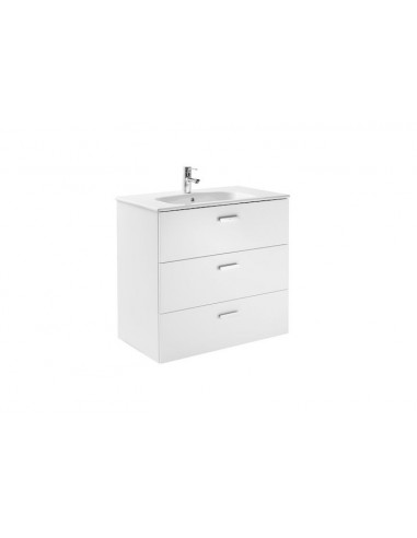 Roca - Conjunto mueble de 3 cajones y lavabo. Serie Victoria Basic Family, 80 cm, Color Blanco Brillo. - A851231806