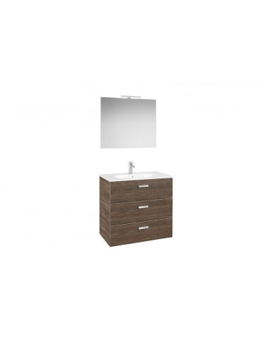 Roca - Pack (Conjunto mueble de 3 cajones, espejo y aplique LED),Serie Victoria Basic Family, 80 cm, Color Cedro. - A851233423