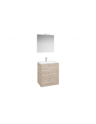 Roca - Pack (Conjunto mueble de 3 cajones, espejo y aplique LED),Serie Victoria Basic Family, 60 cm, Color Abedul. - A851232422