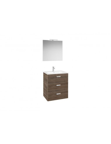 Roca - Pack (Conjunto mueble de 3 cajones, espejo y aplique LED),Serie Victoria Basic Family, 60 cm, Color Cedro. - A851232423