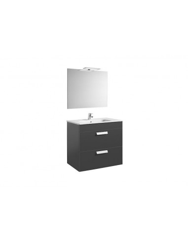 Roca - Pack (mueble base con dos cajones lavabo espejo y aplique LED) - 80 cm, Serie Debba , Color Gris antracita - A855986153