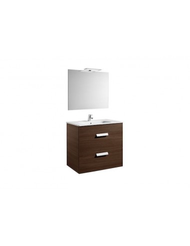 Roca - Pack (mueble base con dos cajones lavabo espejo y aplique LED) - 80 cm, Serie Debba , Color Wengé - A855986154
