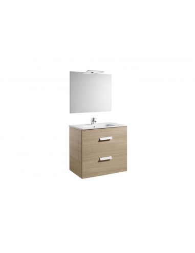 Roca - Pack (mueble base con dos cajones lavabo espejo y aplique LED) - 80 cm, Serie Debba , Color Roble - A855986155