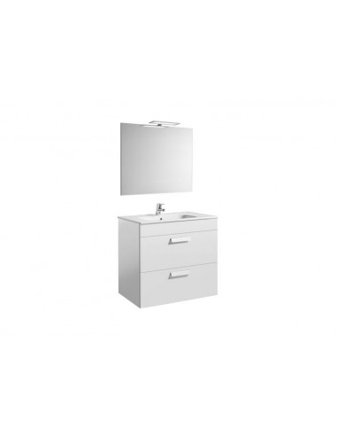 Roca - Pack (mueble base con dos cajones lavabo espejo y aplique LED) - 80 cm, Serie Debba , Color Blanco brillo - A855986806