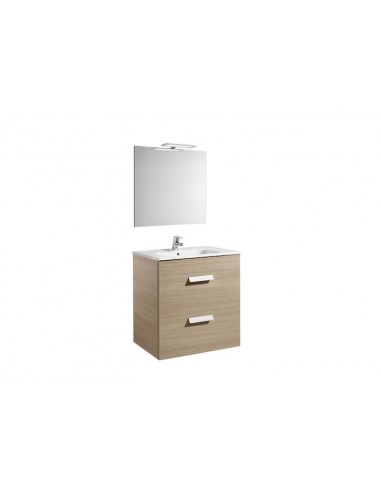 Roca - Pack (mueble base con dos cajones lavabo espejo y aplique LED) - 70 cm, Serie Debba , Color Blanco brillo - A855985155