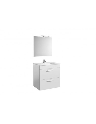 Roca - Pack (mueble base con dos cajones lavabo espejo y aplique LED) - 70 cm, Serie Debba , Color Blanco brillo - A855985806