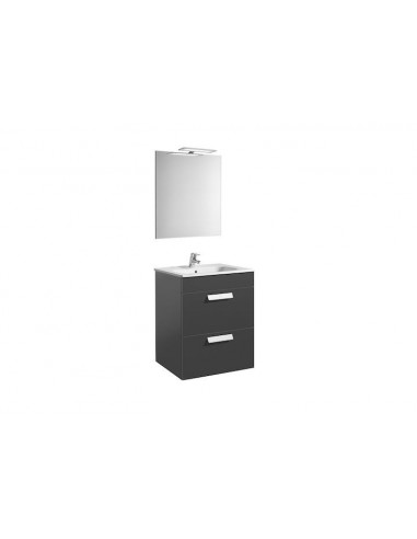 Roca - Pack (mueble base con dos cajones lavabo espejo y aplique LED) - 60 cm, Serie Debba , Color Gris antracita - A855984153