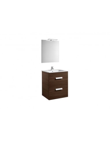 Roca - Pack (mueble base con dos cajones lavabo espejo y aplique LED) - 60 cm, Serie Debba , Color Wengé - A855984154