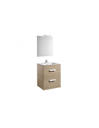 Roca - Pack (mueble base con dos cajones lavabo espejo y aplique LED) - 60 cm, Serie Debba , Color Roble - A855984155