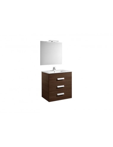 Roca - Pack (mueble base con tres cajones lavabo espejo y aplique LED) - 70 cm, Serie Debba , Color Wengé - A855991154