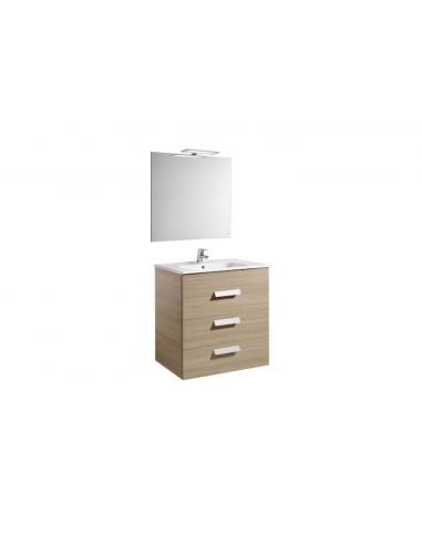 Roca - Pack (mueble base con tres cajones lavabo espejo y aplique LED) - 70 cm, Serie Debba , Color Roble - A855991155