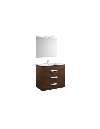 Roca - Pack (mueble base con tres cajones lavabo espejo y aplique LED) - 80 cm, Serie Debba , Color Wengé - A855992154