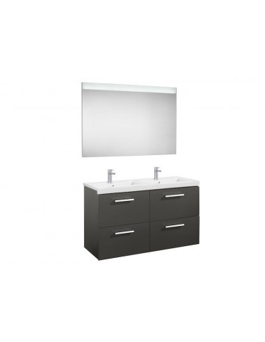 Pack (mueble base con cuatro cajones lavabo doble y espejo LED) - Serie Prisma , Color Gris antracita