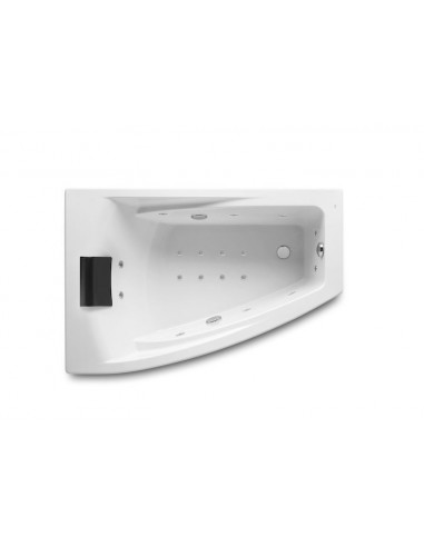 Bañera acrílica angular asimétrica izquierda con hidromasaje Total y juego de desagüe - Serie Hall , Color Blanco