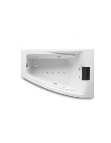 Bañera acrílica angular asimétrica derecha con hidromasaje Total y juego de desagüe - Serie Hall , Color Blanco