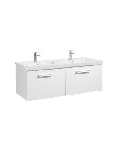 Unik (mueble base con dos cajones y lavabo doble) - Serie Prisma , Color Blanco brillo